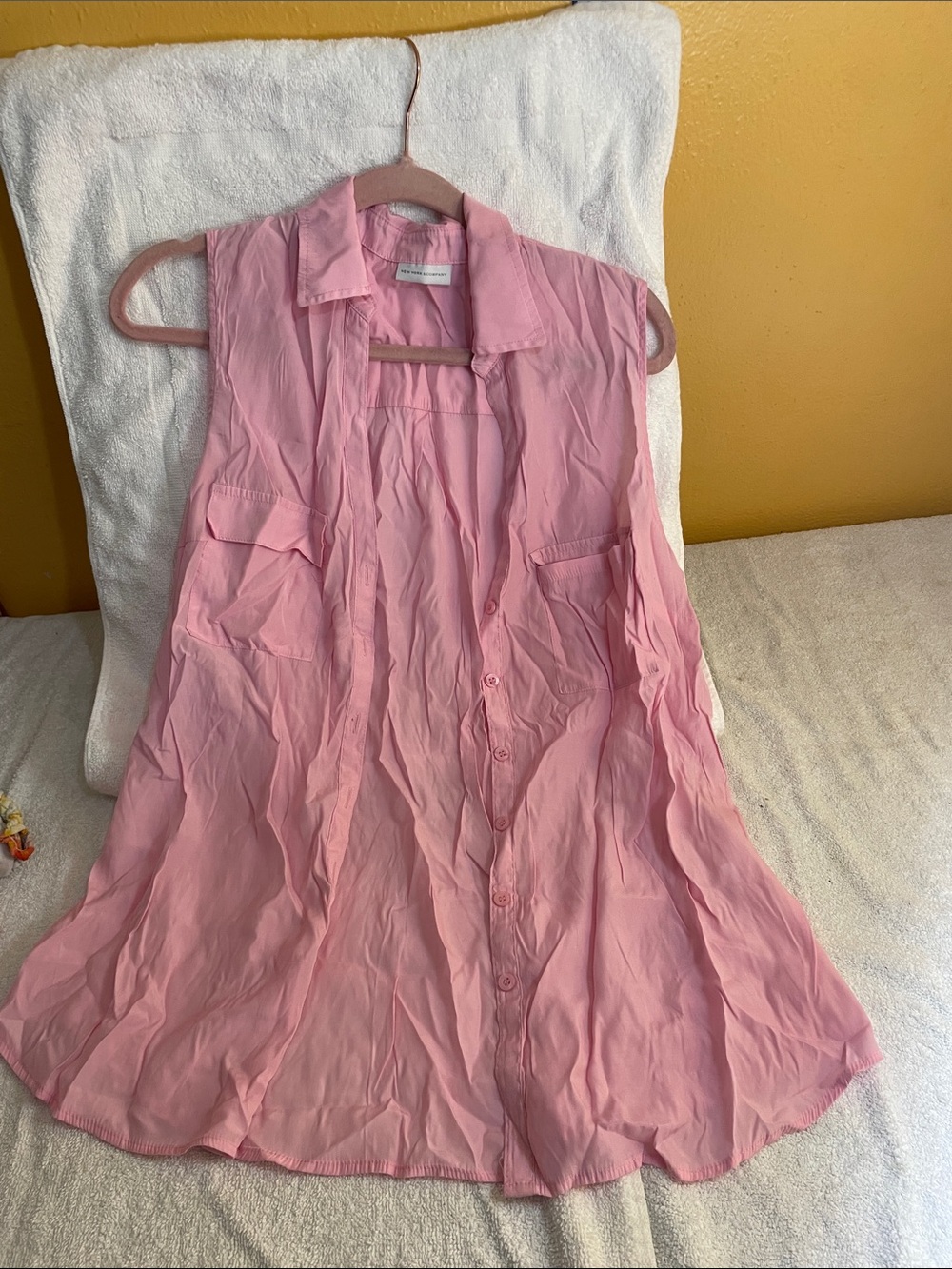 New York & Company Pink Sheer Button-Up Blouse
